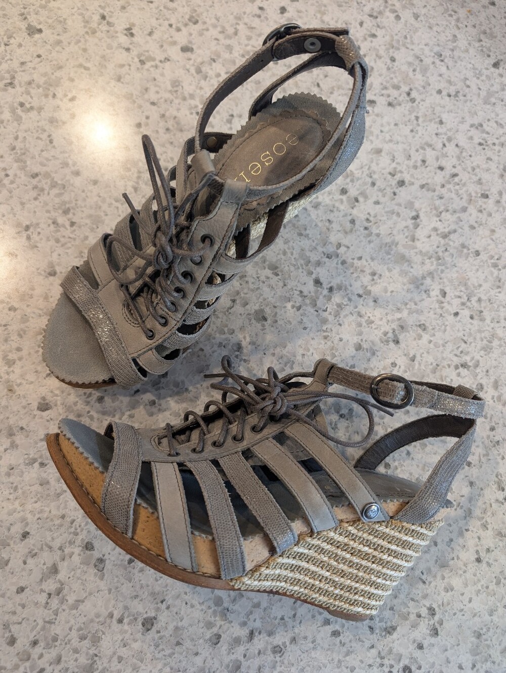 Neosens 7 Leather Platform Wedge Heels Cork Strappy Grey Boho Rope Heel Spain